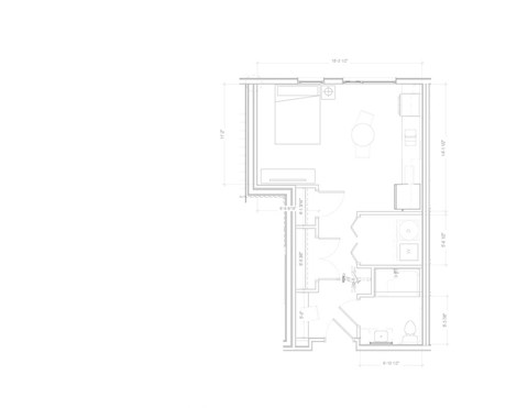 Floor plan for studio, 1 bath, 448 sqft